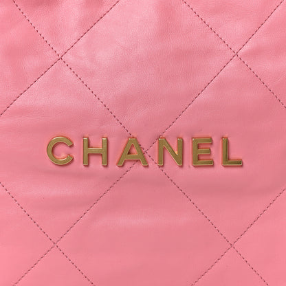 Chanel Shiny Calfskin Quilted Chanel 22 Drawstring Bag Coral Pink 9 of 11