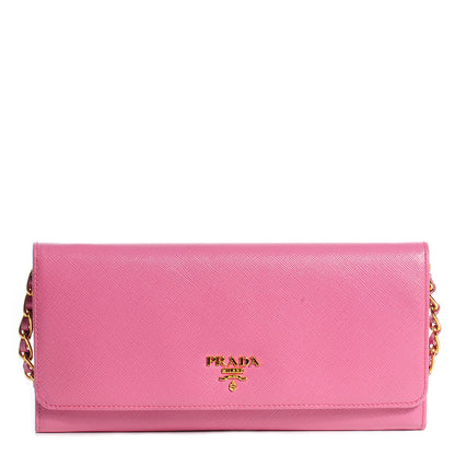 Prada Saffiano Metal Oro Chain Wallet Geranio 1 of 9