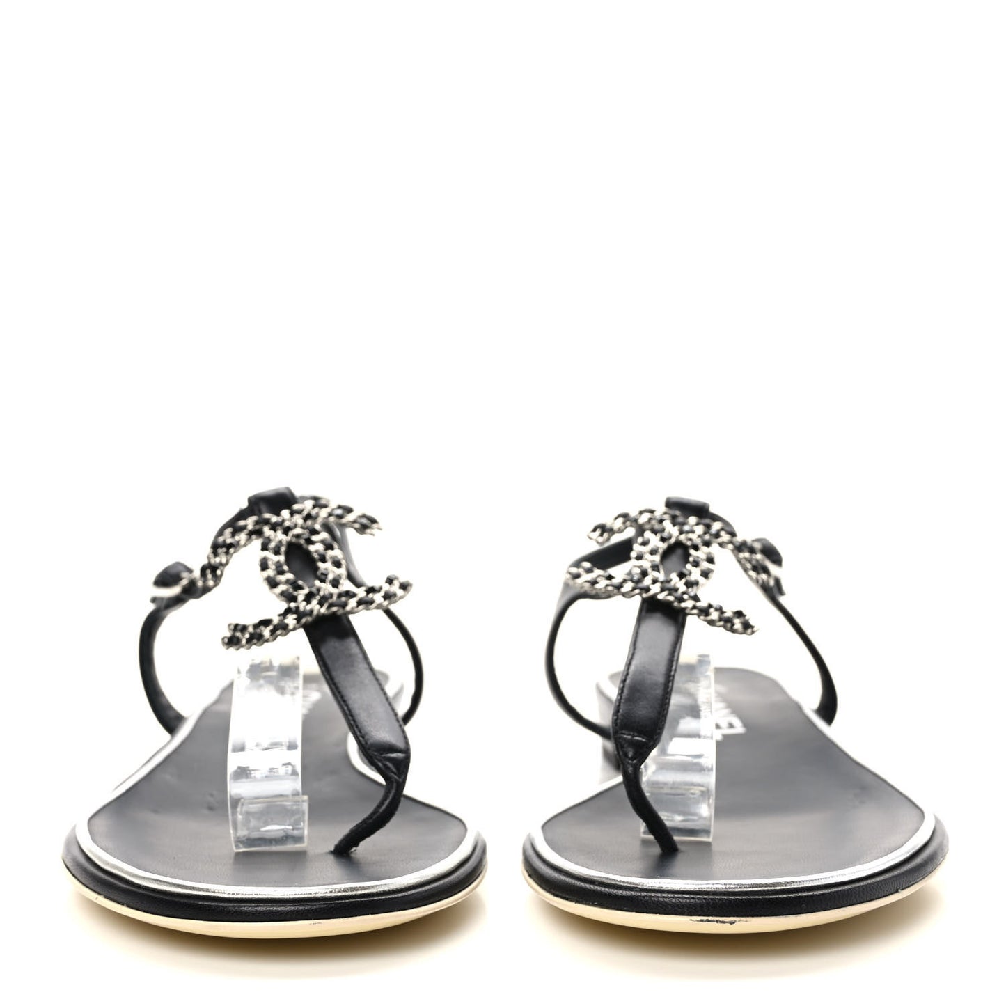 Lambskin CC Chain Thong Sandals 40 Black