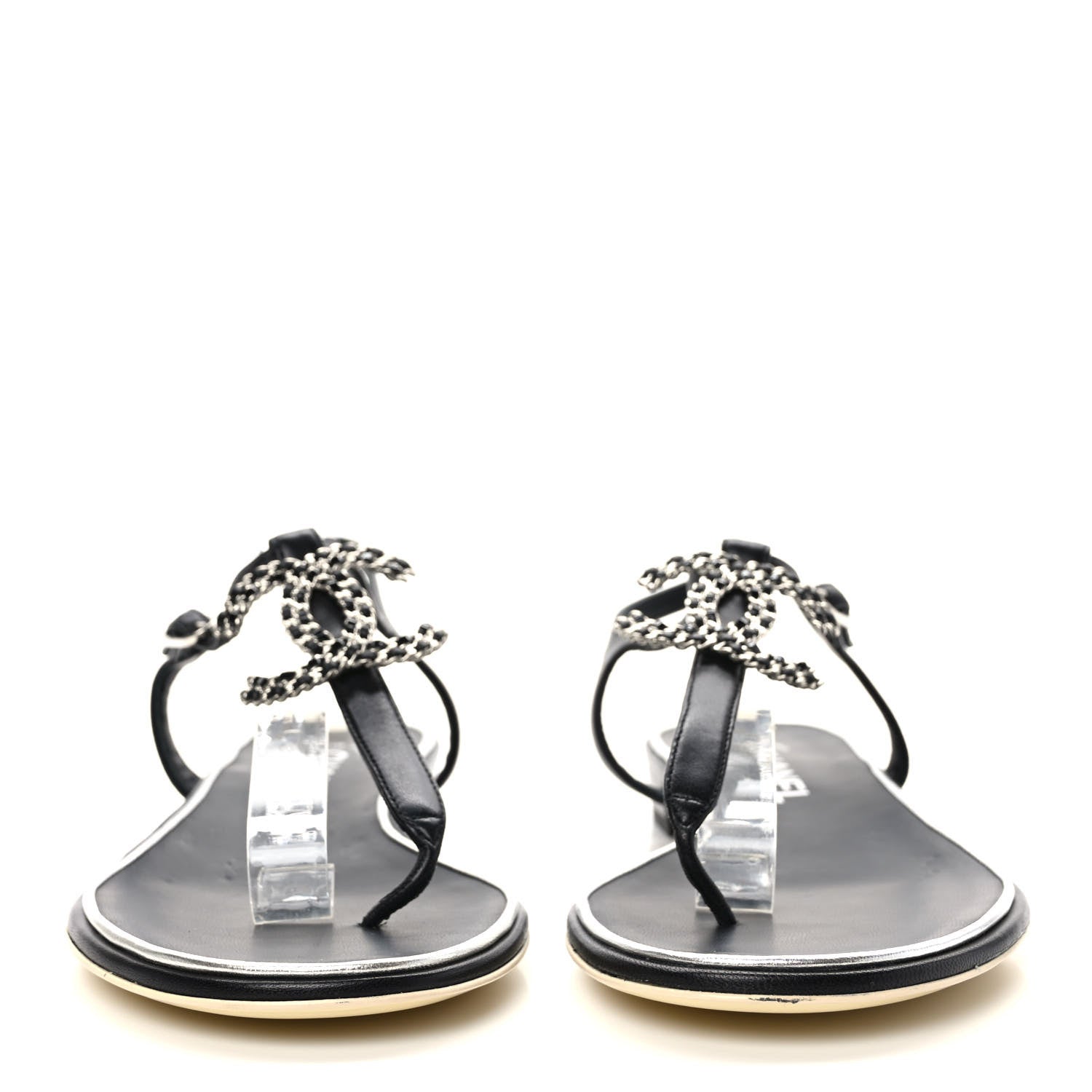 Chanel Lambskin CC Chain Thong Sandals 40 Black 2 of 8