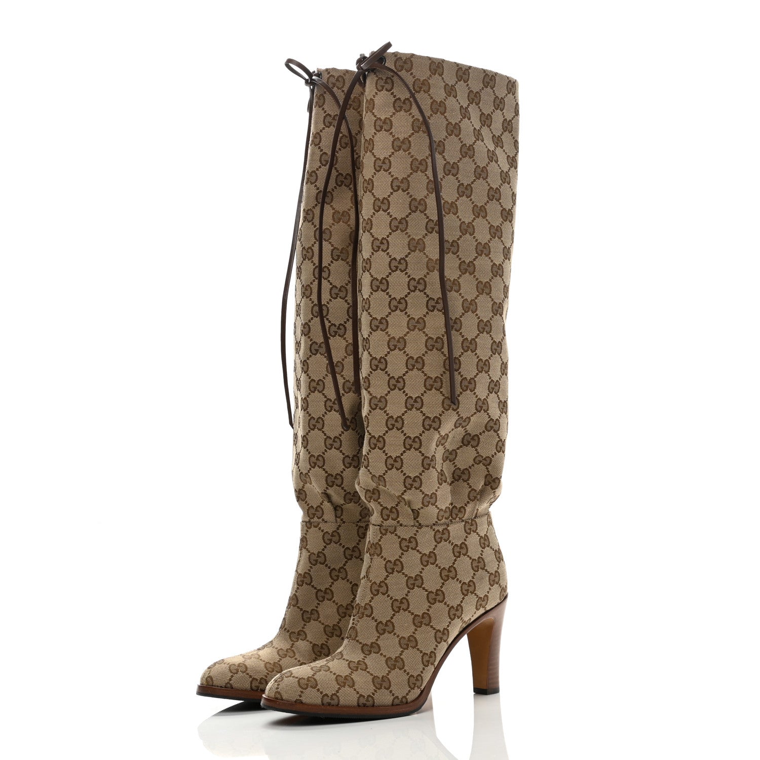 Gucci Monogram Malaga Kid Lisa Mid Heel Boots 37 Beige Ebony 3 of 8