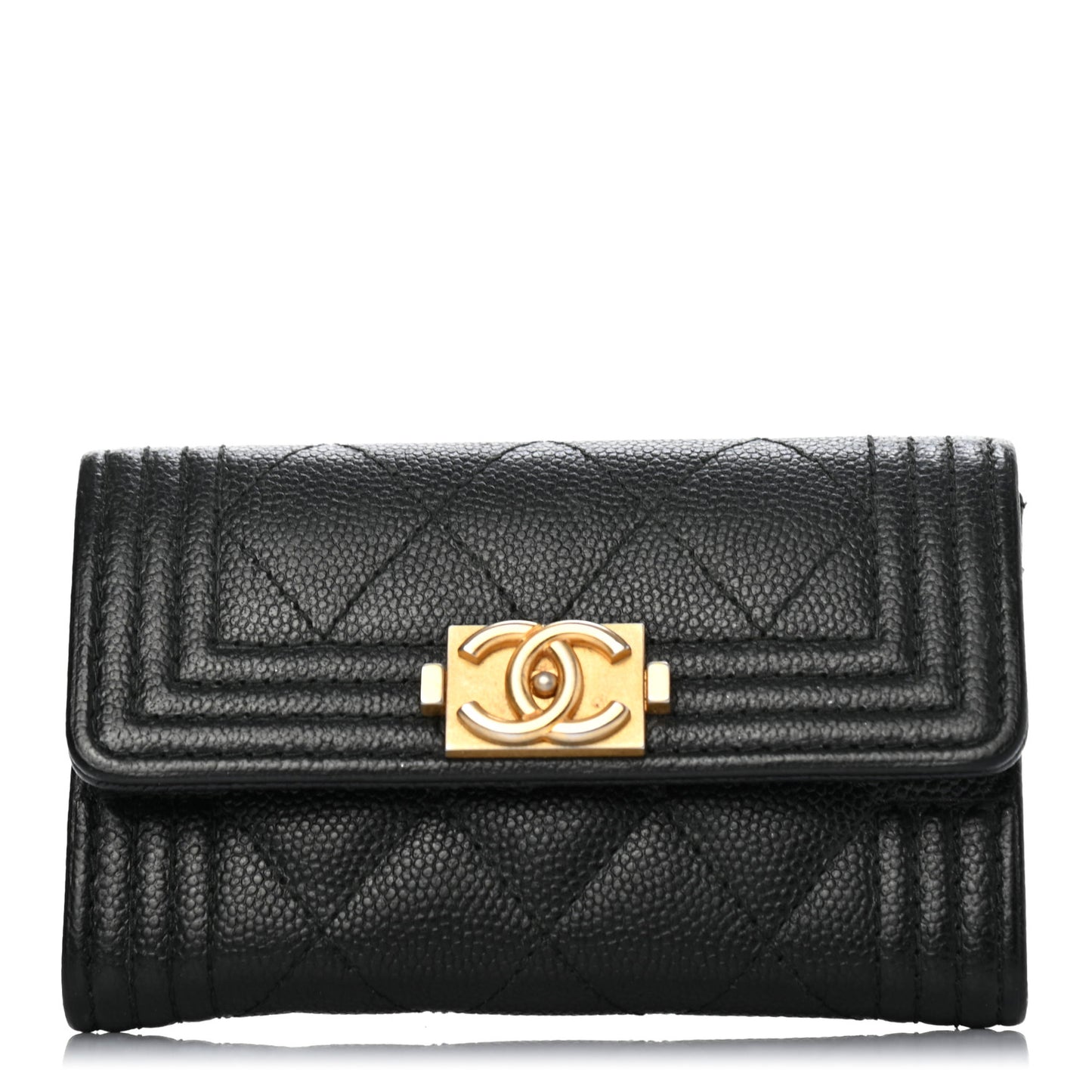Caviar Quilted Boy Flap Card Holder Black