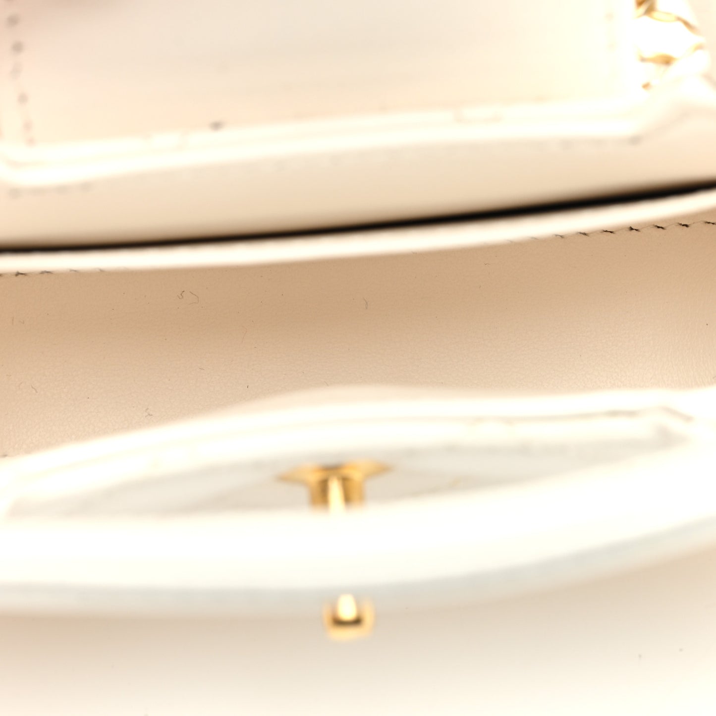 Shiny Aged Calfskin Quilted Mini Nano Kelly Shopper White