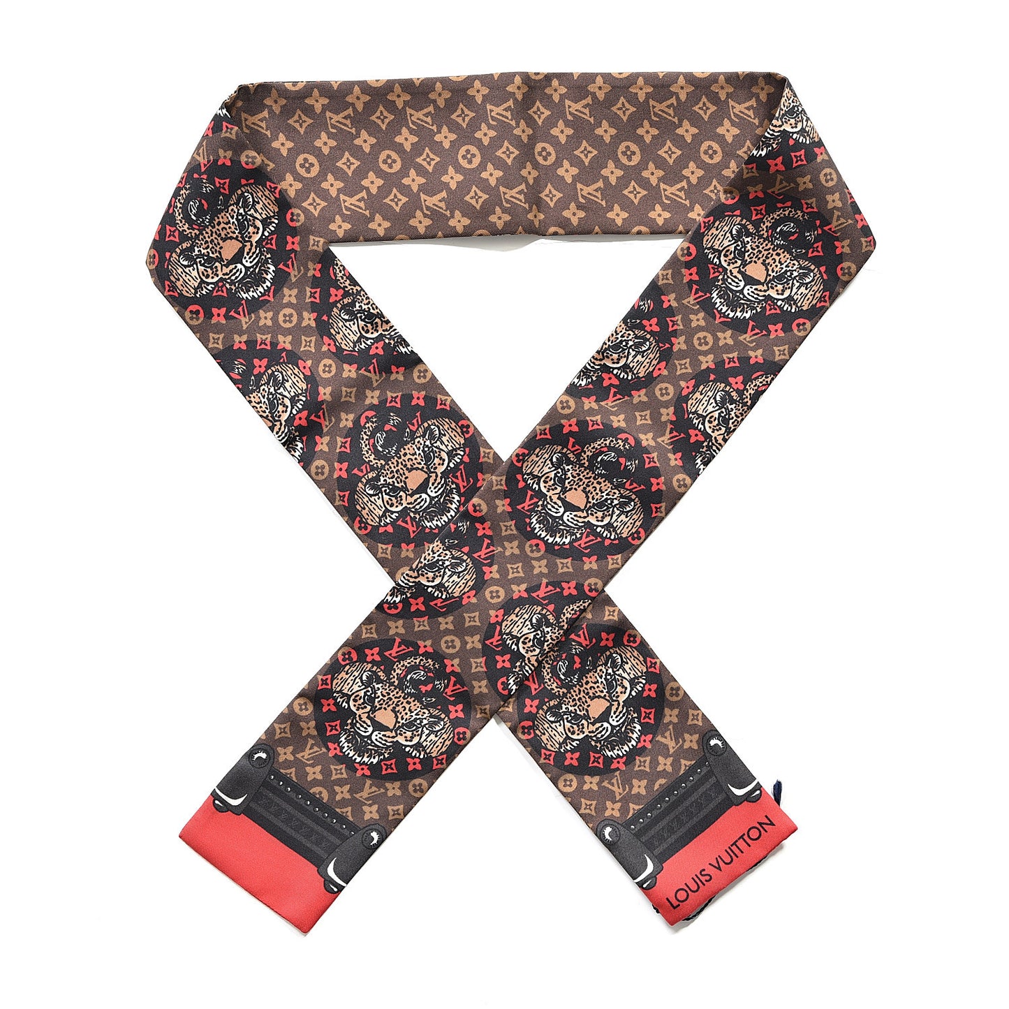 Silk Monogram Jaguar Animalle Bandeau Scarf Marron