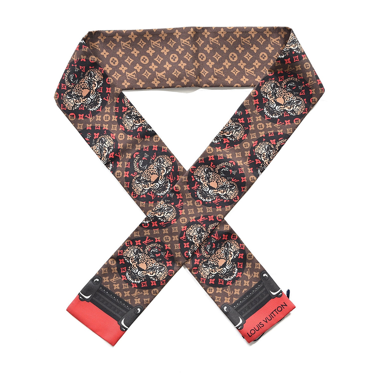 Louis Vuitton Silk Monogram Jaguar Animalle Bandeau Scarf Marron 1 of 3