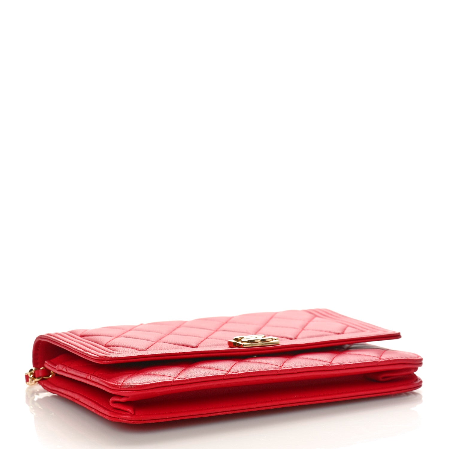 Chanel Lambskin Quilted Boy Wallet On Chain WOC Red 4 of 13