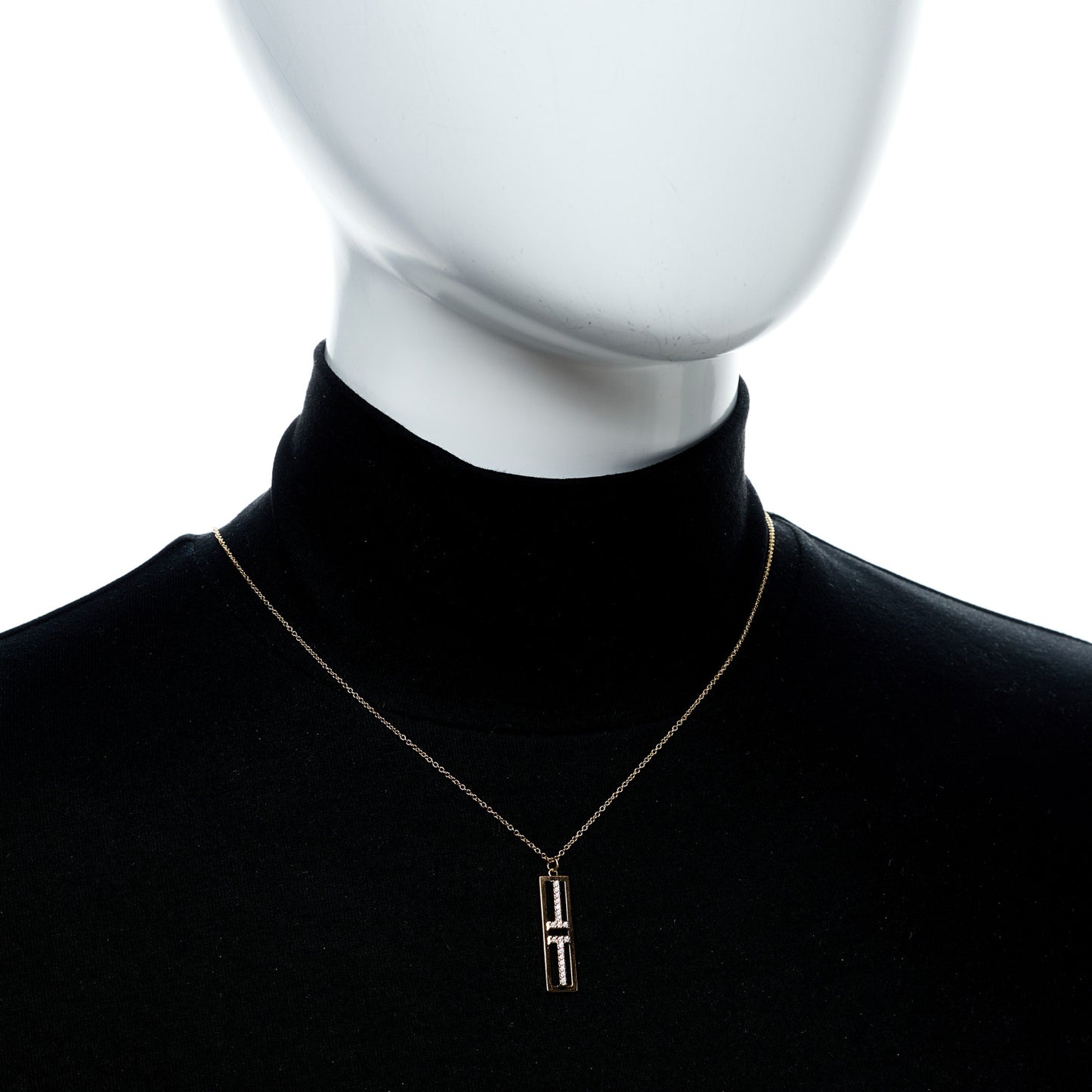18K Rose Gold Diamond Tiffany T Two Open Vertical Bar Pendant Necklace