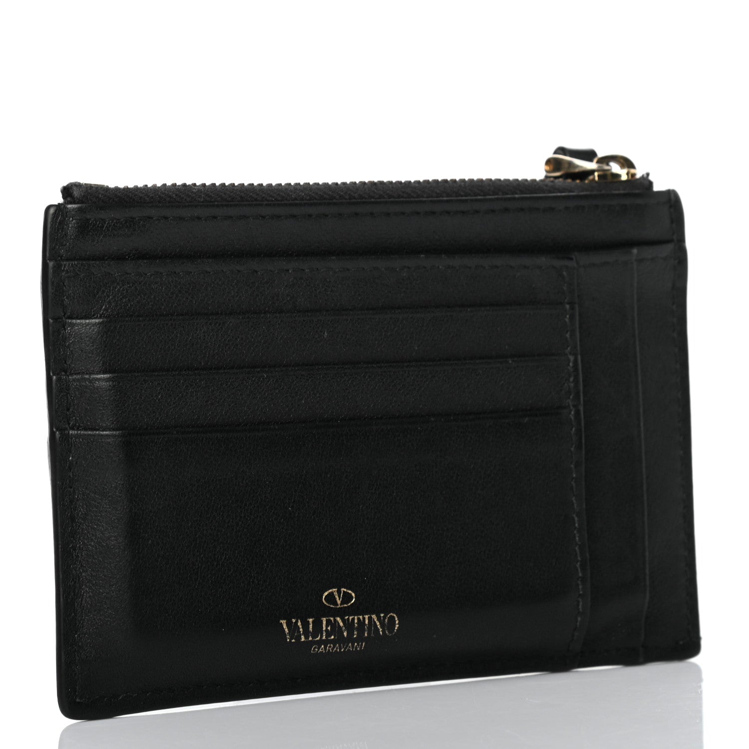 Valentino Garavani Vitello Rockstud Coin Case Card Holder Black 3 of 7