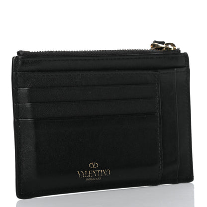 Valentino Garavani Vitello Rockstud Coin Case Card Holder Black 3 of 7