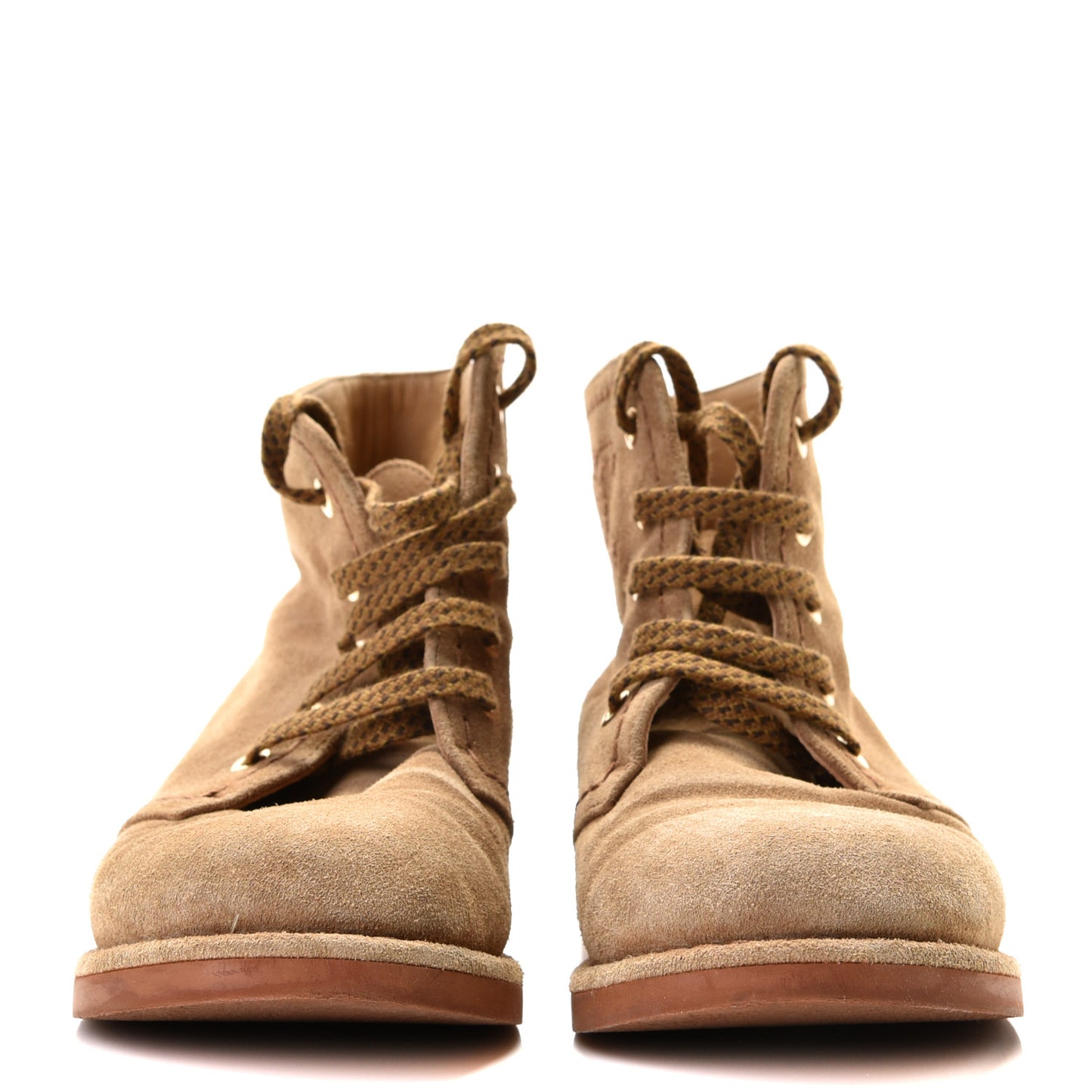 Suede Calfskin Womens Lace Up Short Boots 35.5 Dark Beige