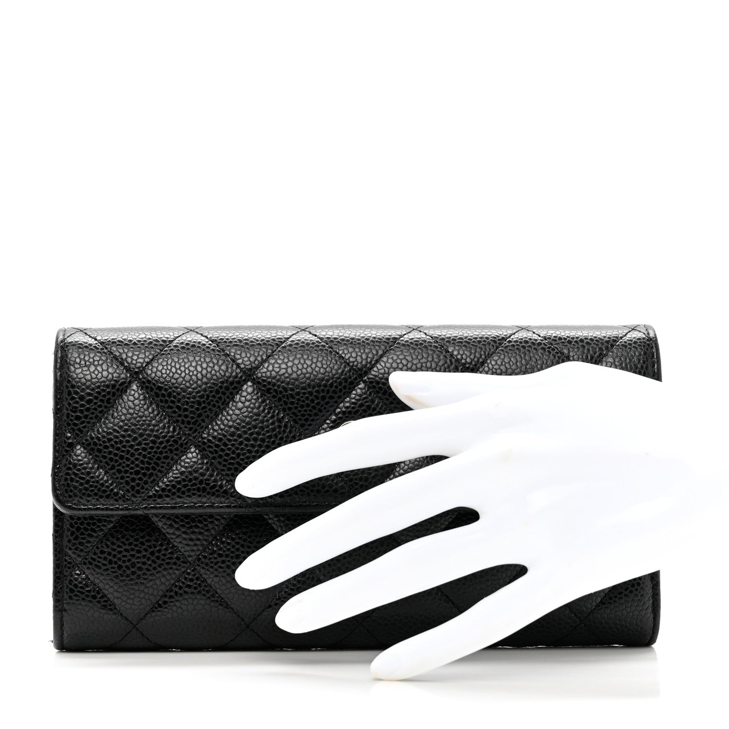 Caviar Quilted Large Gusset Flap Wallet Black