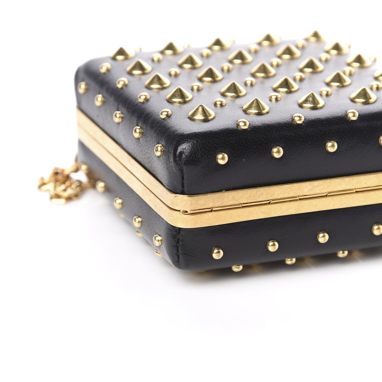 Alexander McQueen Nappa Studded Skull Box Chain Clutch Black Gold 8 of 10