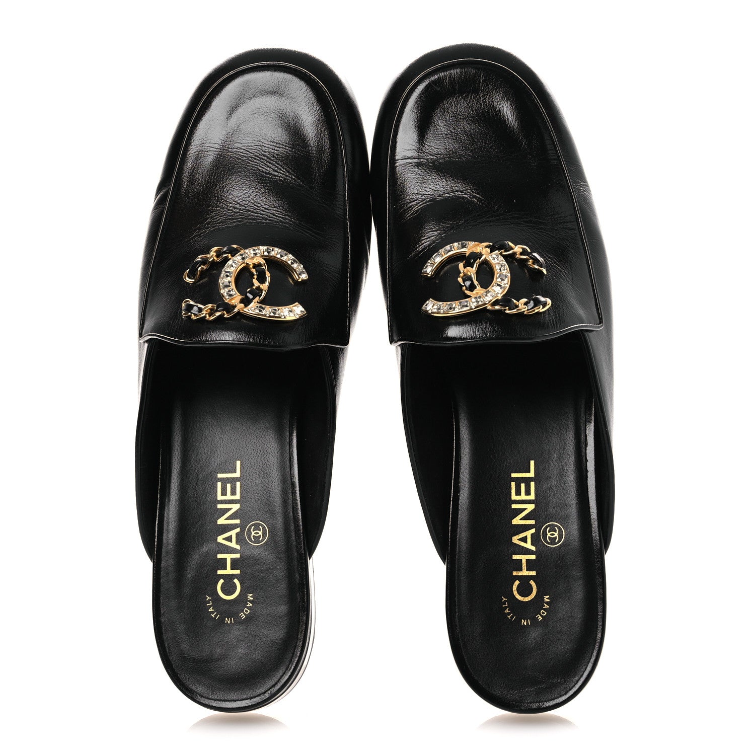 Chanel Shiny Calfskin Crystal CC Mules 41 Black 2 of 12