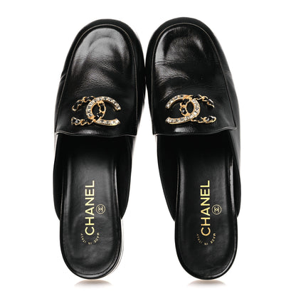 Chanel Shiny Calfskin Crystal CC Mules 41 Black 2 of 12