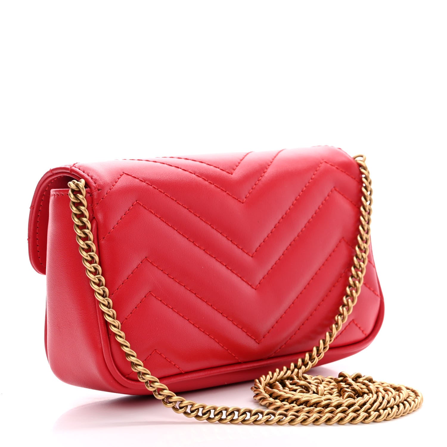 Gucci Calfskin Matelasse Super Mini GG Marmont Shoulder Bag Hibiscus Red 4 of 10
