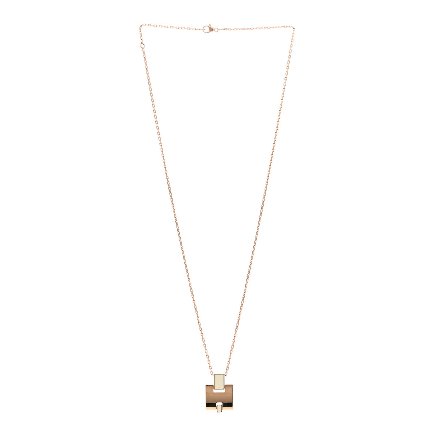 Hermes Rose Gold Plated Lacquered Eileen Pendant Necklace Craie 3 of 4