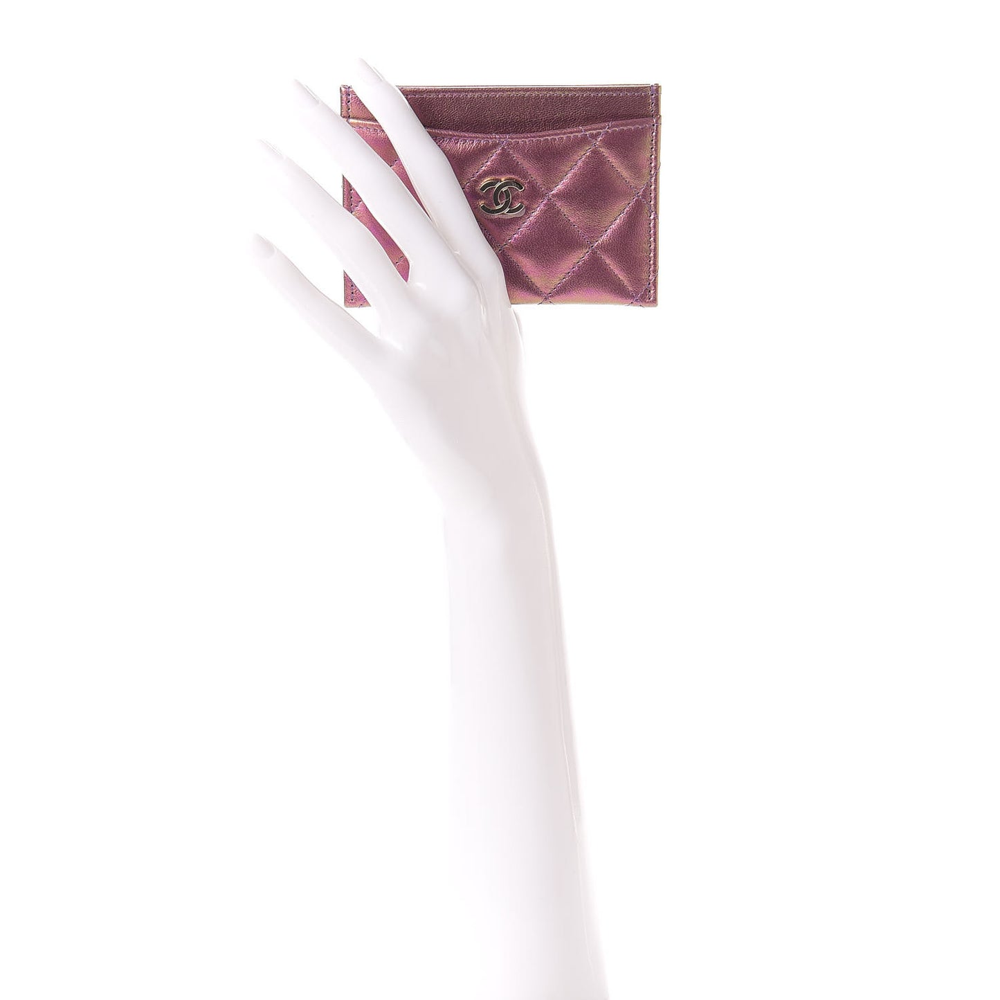 Iridescent Lambskin Quilted Card Holder Purple