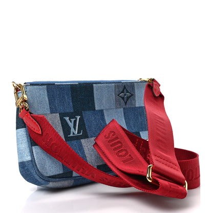 Louis Vuitton Denim Damier Monogram Patchwork Multi Pochette Accessories Blue Rouge 4 of 8