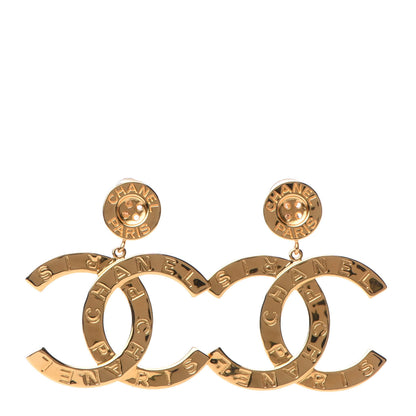 Chanel Metal Large Paris Button Clip On Earrings Gold 1 of 5