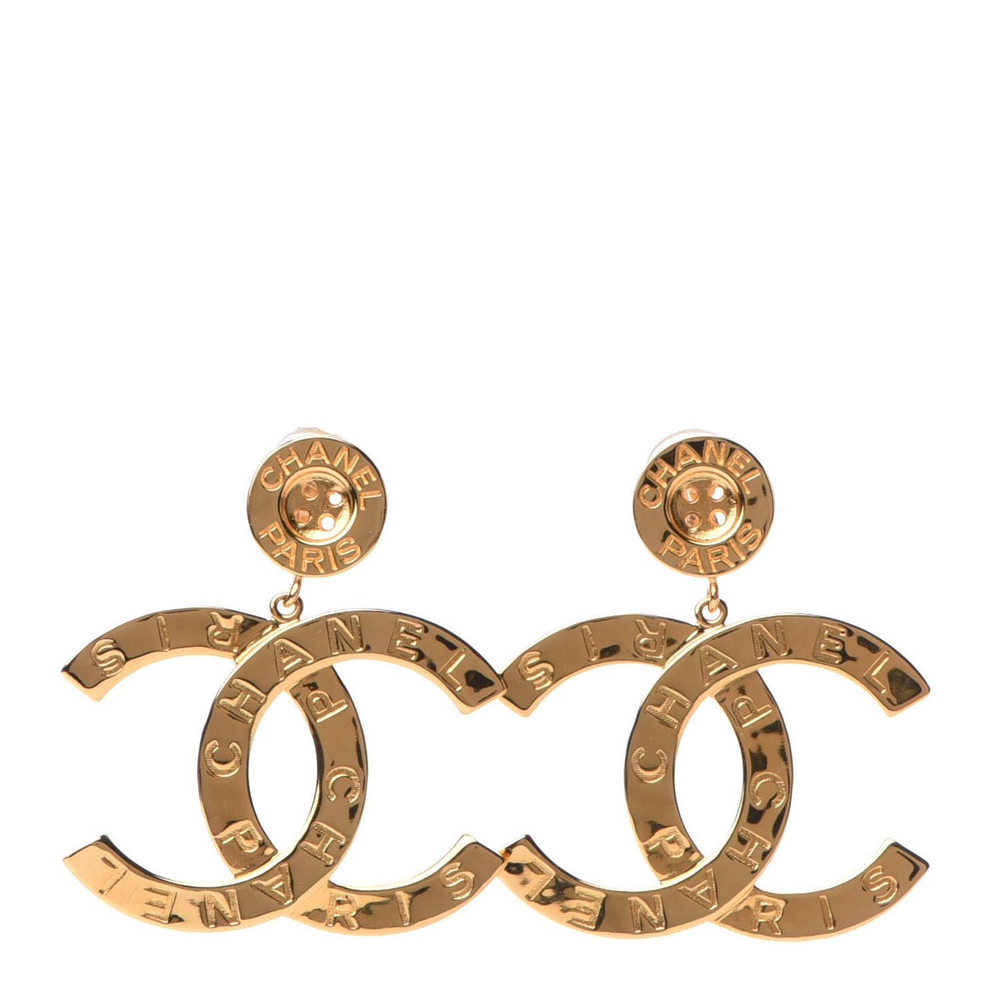 Metal Large Paris Button Clip On Earrings Gold