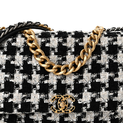 Chanel Tweed Quilted Maxi Chanel 19 Flap Black Ecru White 8 of 10