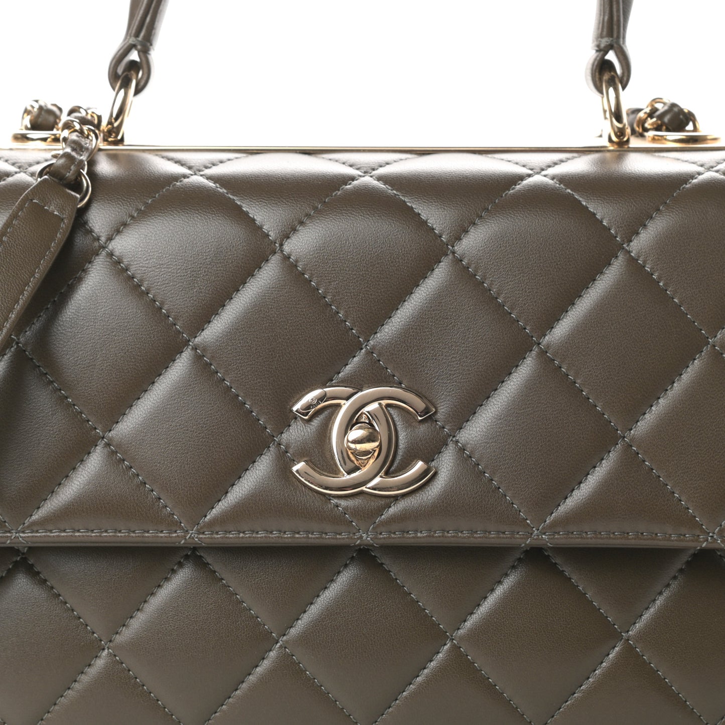Lambskin Quilted Medium Trendy CC Flap Dual Handle Bag Dark Khaki