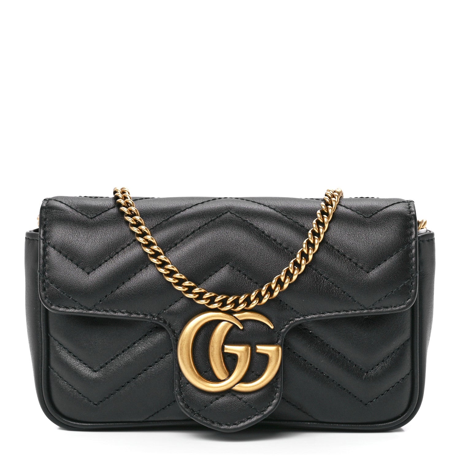 Gucci Calfskin Matelasse Super Mini GG Marmont Shoulder Bag Black 1 of 11