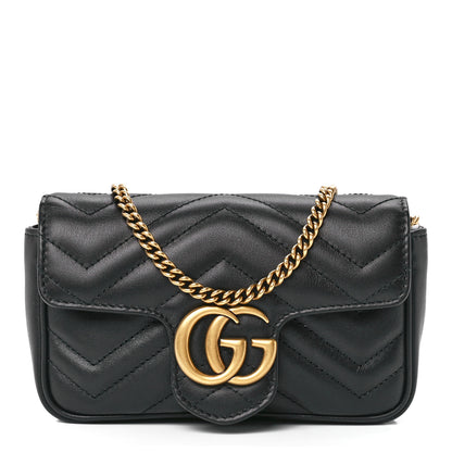 Gucci Calfskin Matelasse Super Mini GG Marmont Shoulder Bag Black 1 of 11