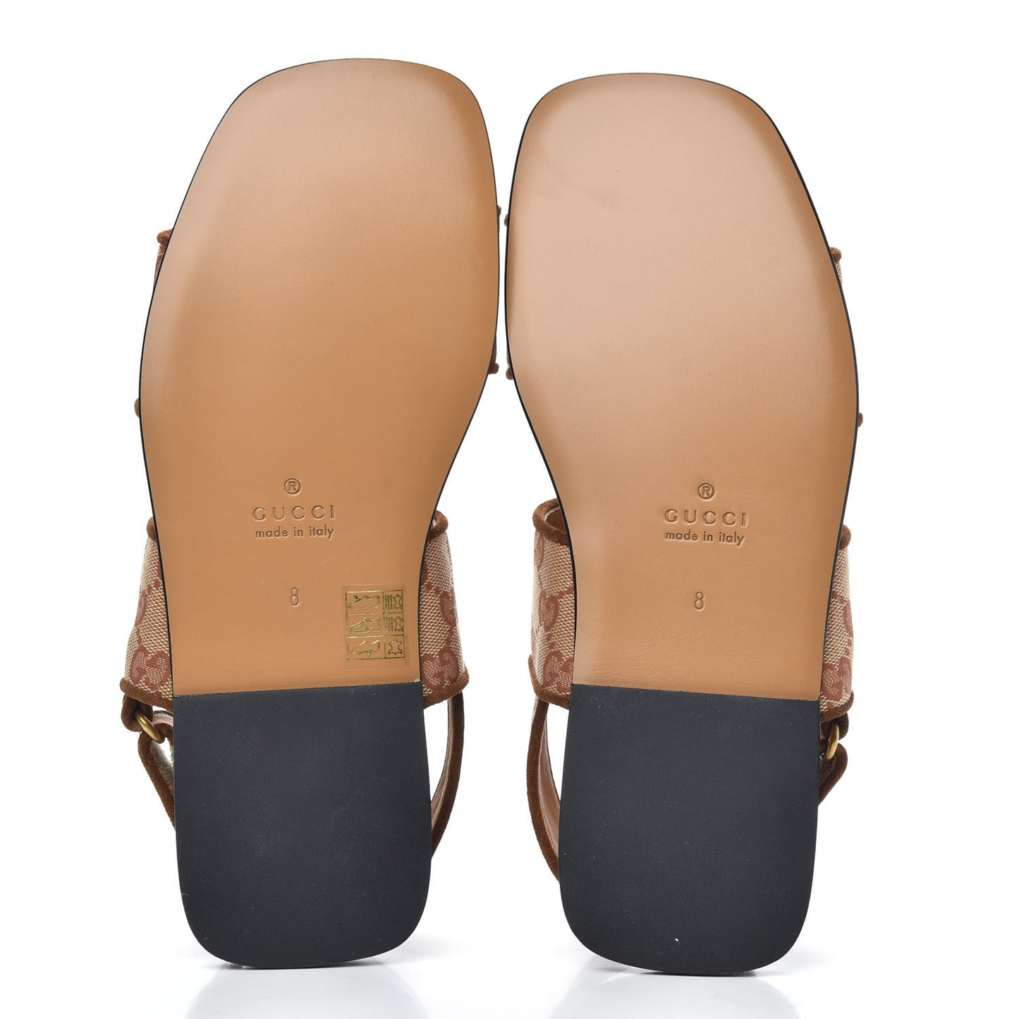 Canvas GG Monogram Mens Slingback Flat Sandals 8 Beige Ruggine Cuir