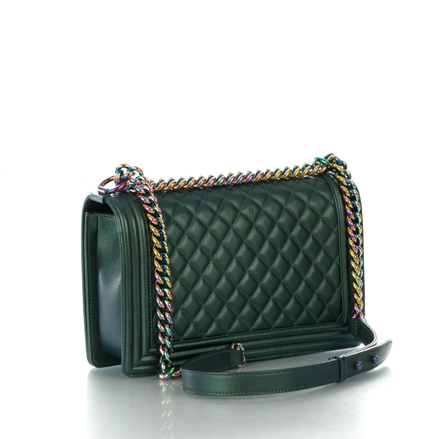 Chanel Iridescent Goatskin Quilted New Medium Boy Flap Green 3 of 8