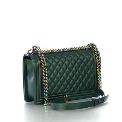 Chanel Iridescent Goatskin Quilted New Medium Boy Flap Green 3 of 8