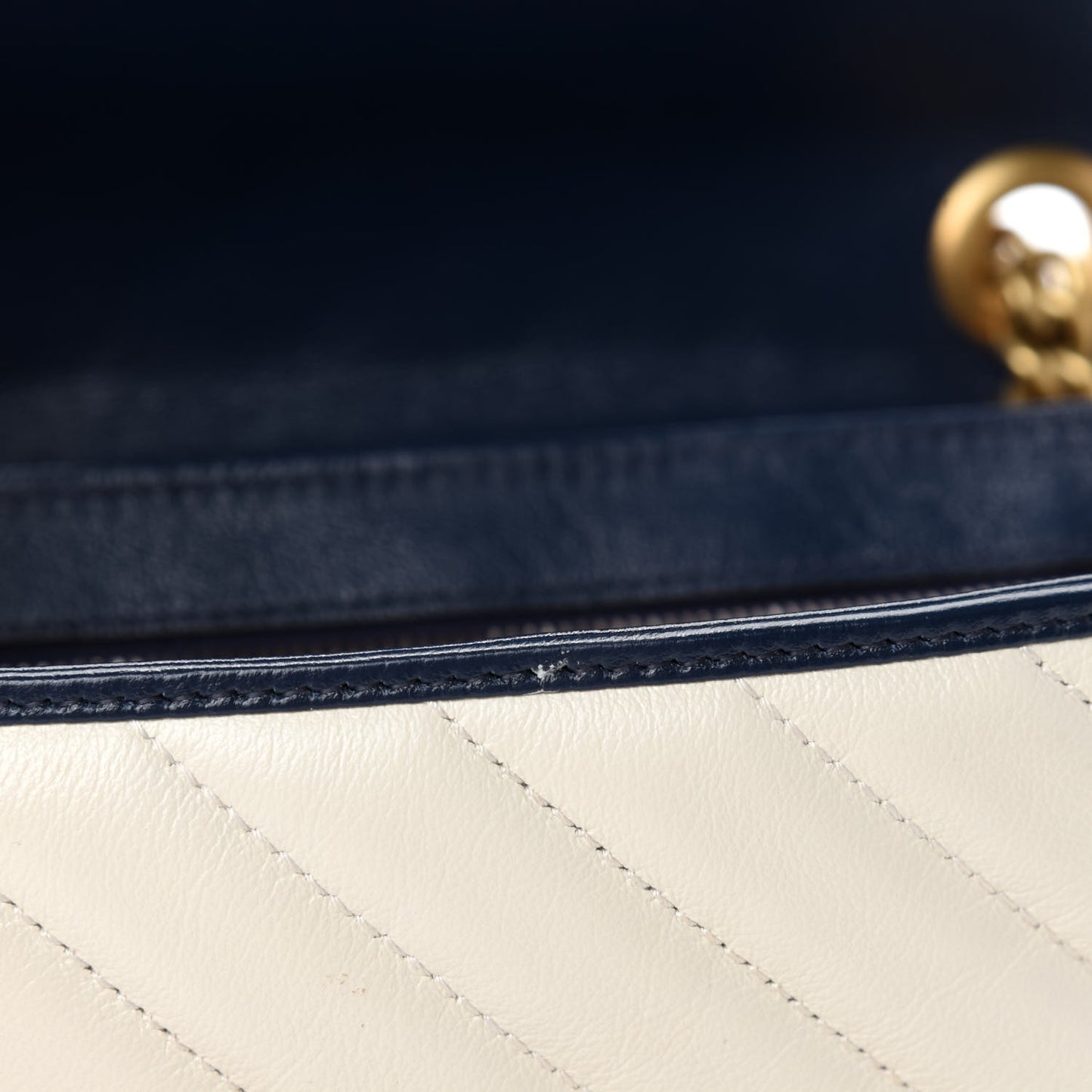 Vintage Effect Calfskin Matelasse Diagonal Small Torchon GG Marmont Shoulder Bag Mystic White Blue Agata