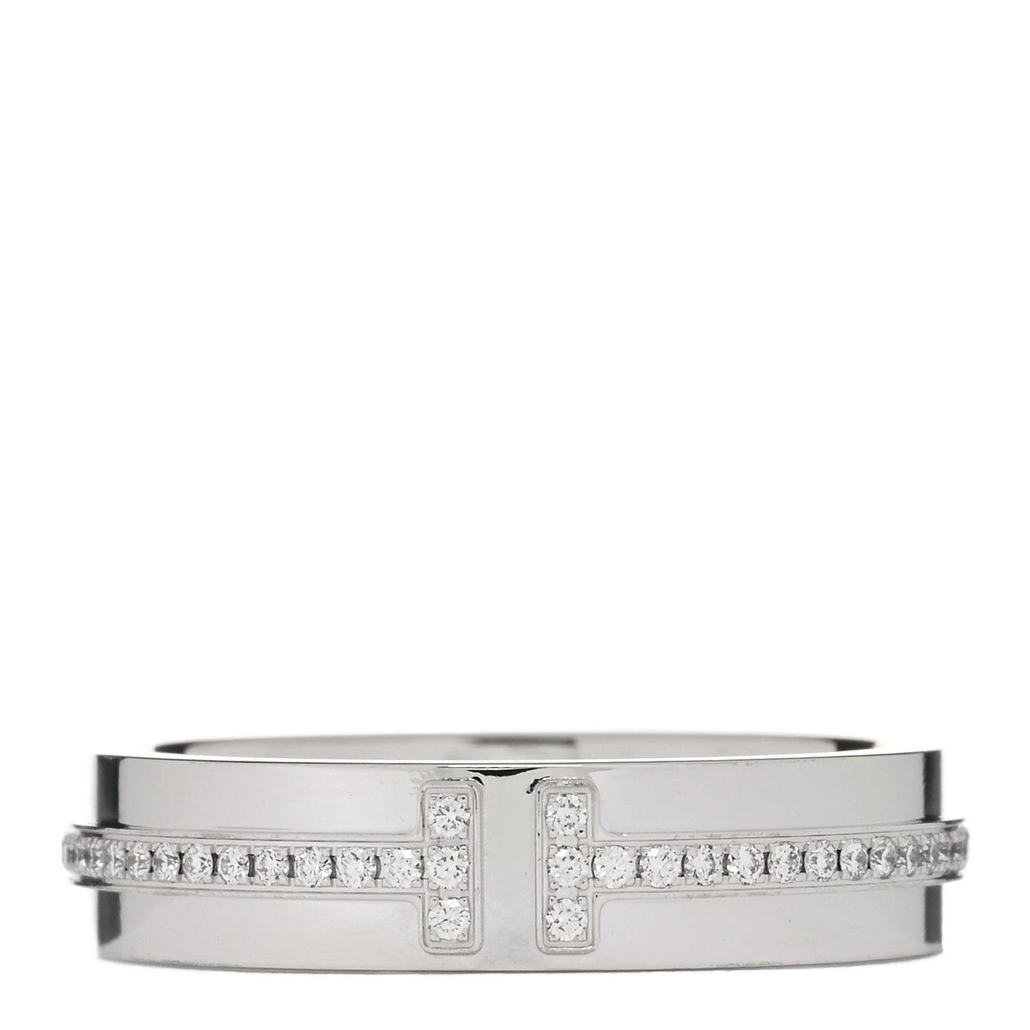 18K White Gold Diamond Narrow T Two Ring 49 5
