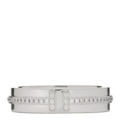 Tiffany 18K White Gold Diamond Narrow T Two Ring 49 5 1 of 5