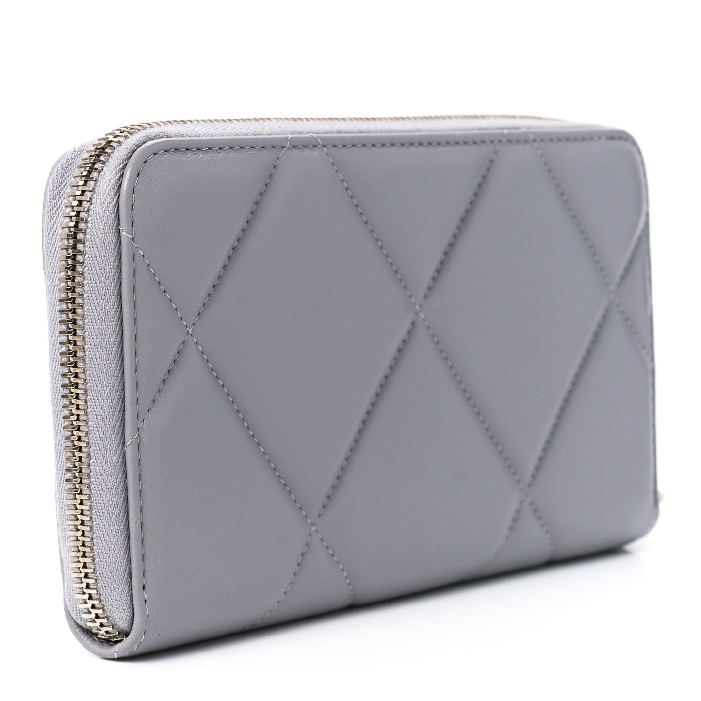 Lambskin Quilted Chanel 19 Long Zipped Around Wallet Grey