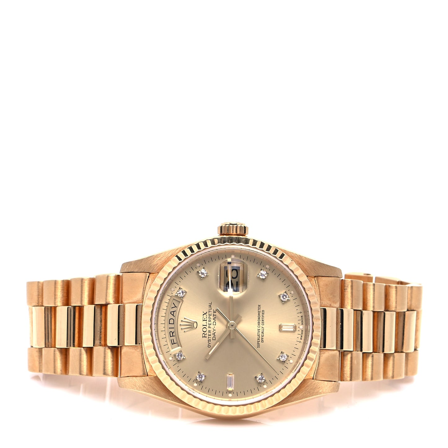 18K Yellow Gold Diamond 36mm Oyster Perpetual Day-Date President Watch Champagne 18238