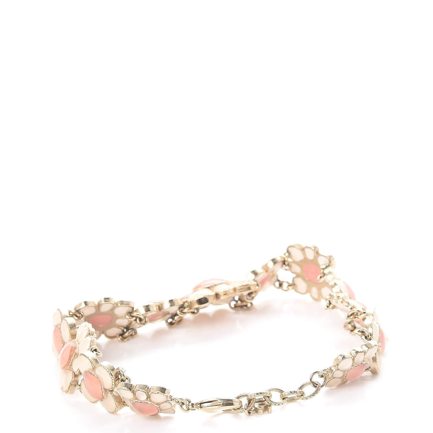 Chanel Gripoix Poured Glass CC Korean Blossom Choker Necklace Gold Pink White 4 of 9