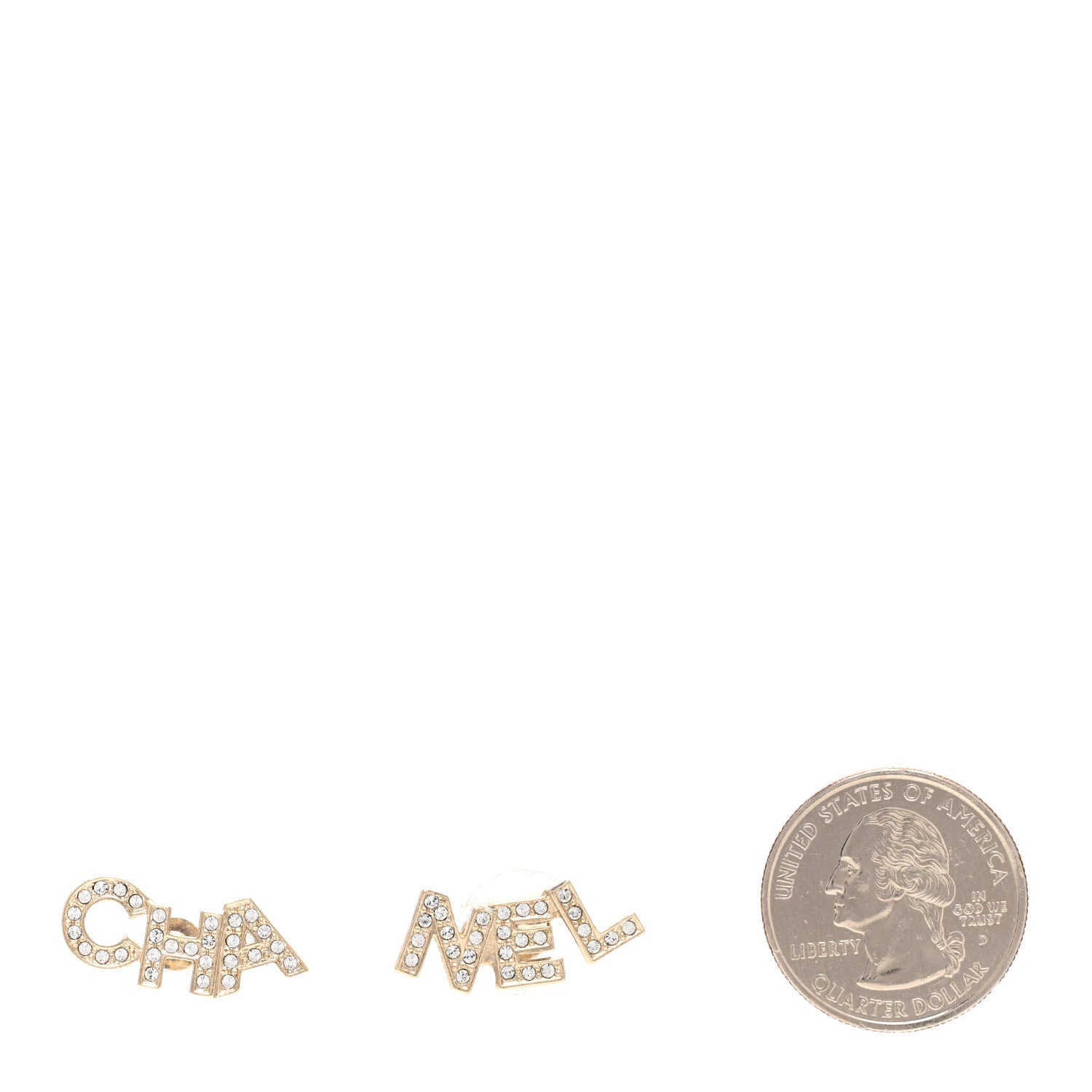 Chanel Crystal Pearl Signature Stud Earrings Gold 2 of 5