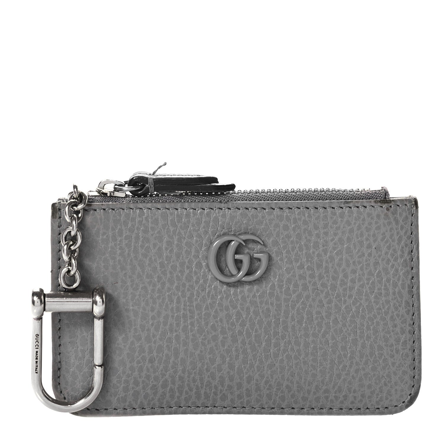 Gucci Dollar Calfskin Enamel Monochrome GG Marmont Key Case Card Holder Grey 1 of 9