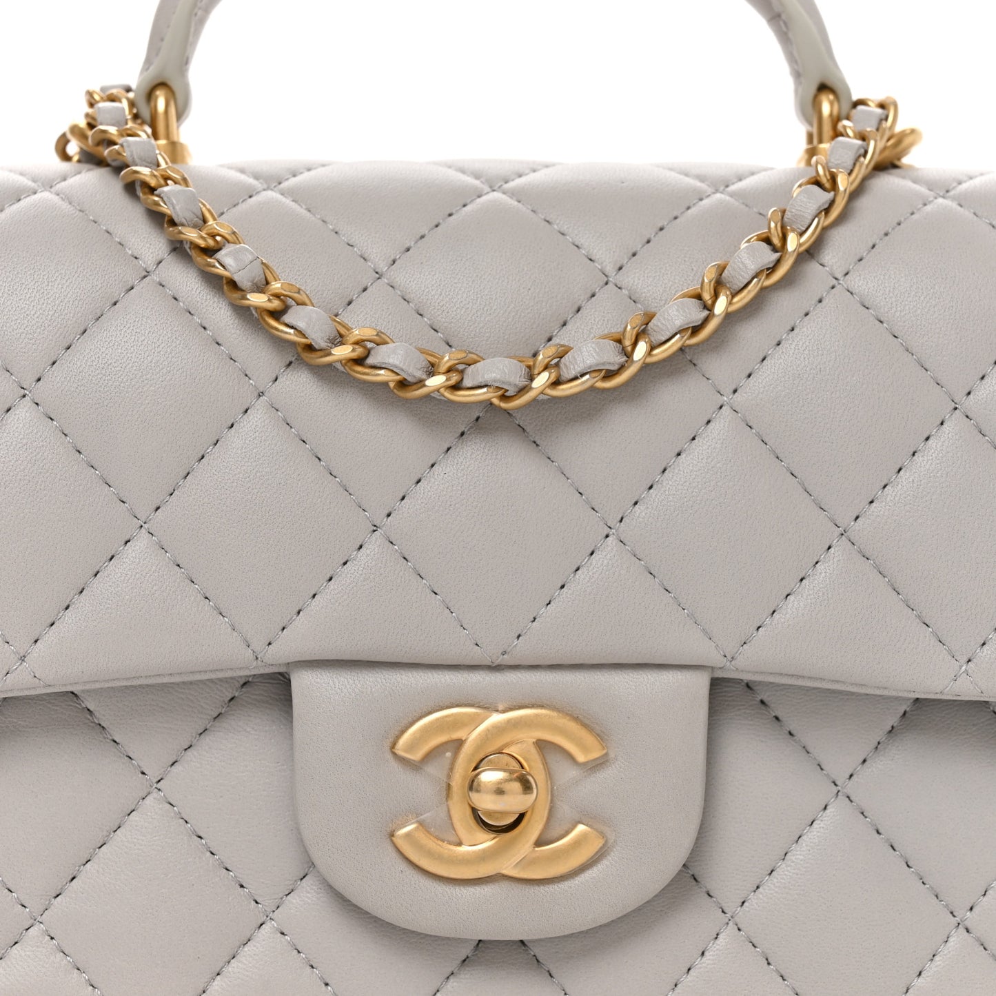 Lambskin Quilted Mini Top Handle Rectangular Flap Grey