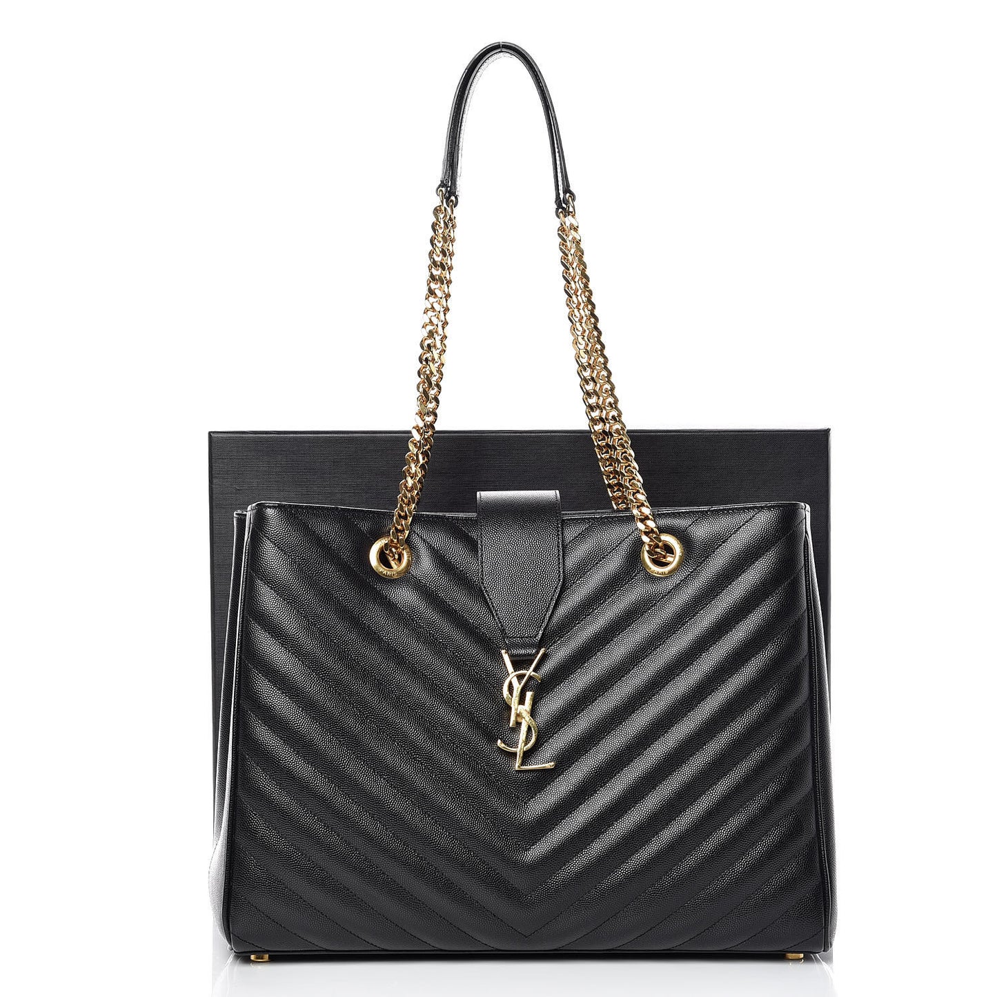 Grain De Poudre Matelasse Chevron Monogram Shopping Bag Black