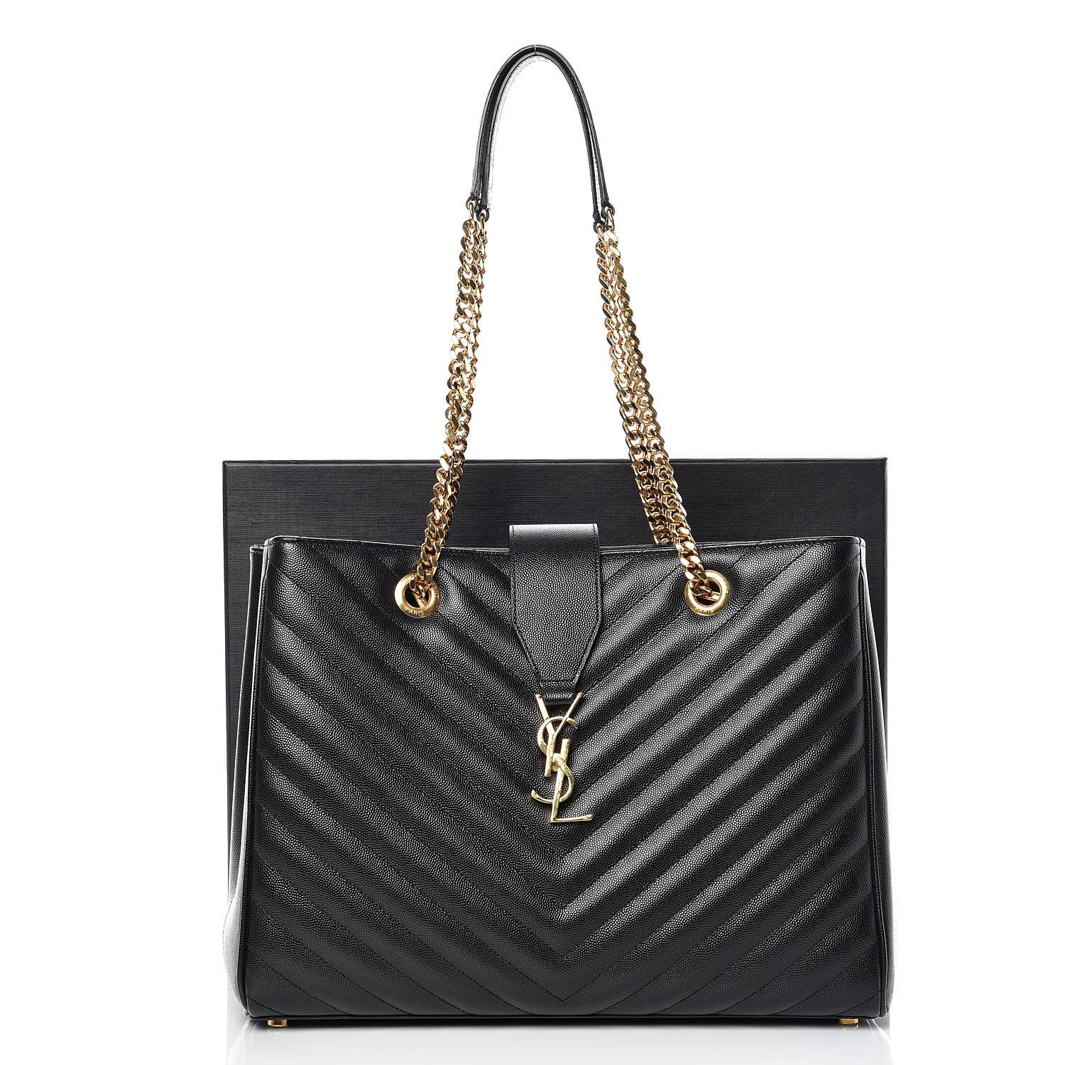 Saint Laurent Grain De Poudre Matelasse Chevron Monogram Shopping Bag Black 12 of 12