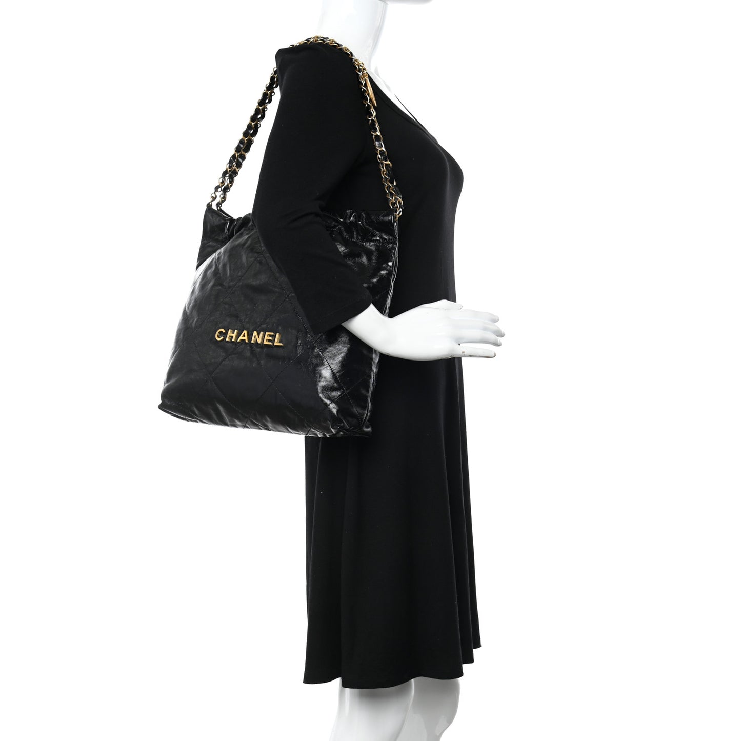 Shiny Calfskin Quilted Chanel 22 Black