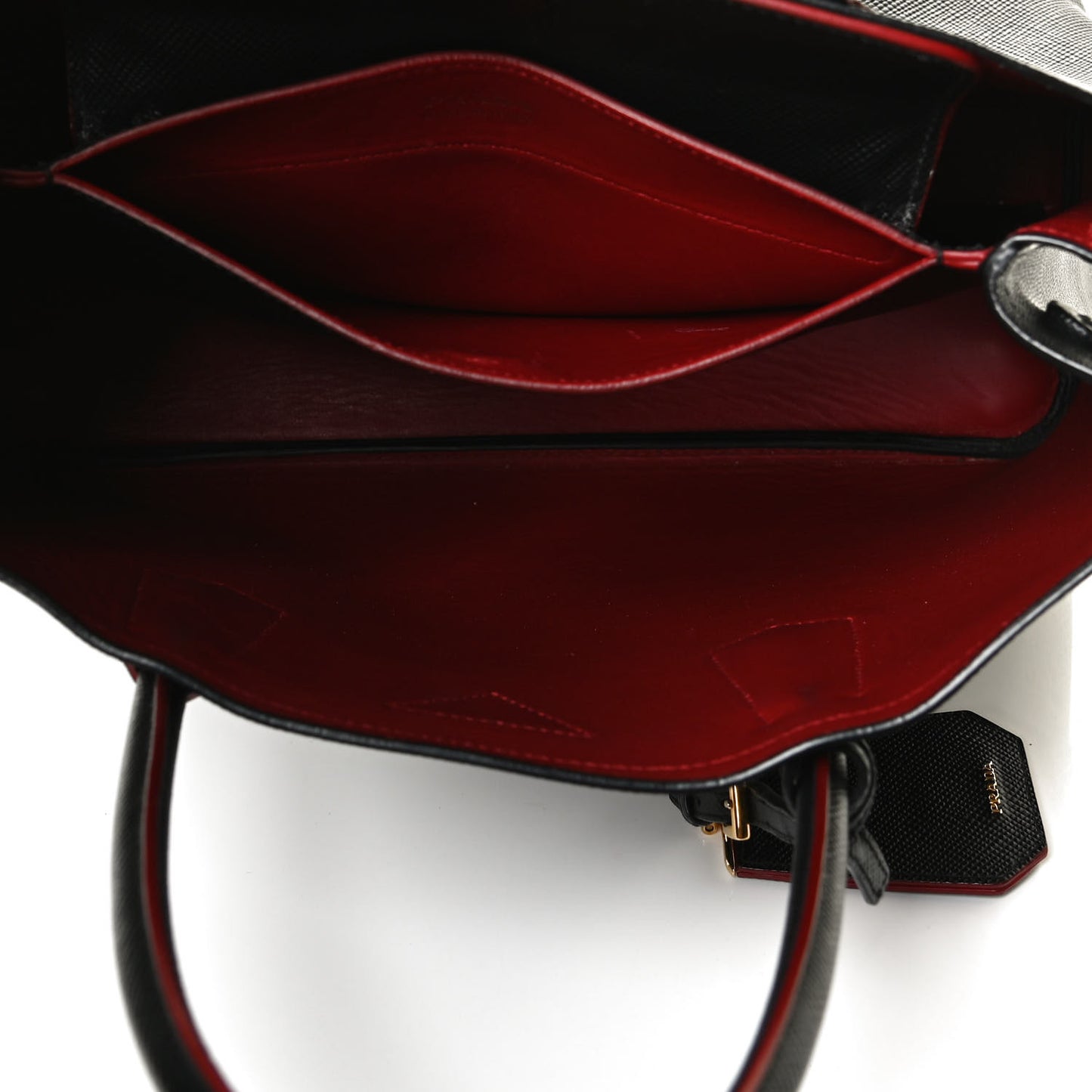 Saffiano Cuir Medium Double Bag Black Fuoco