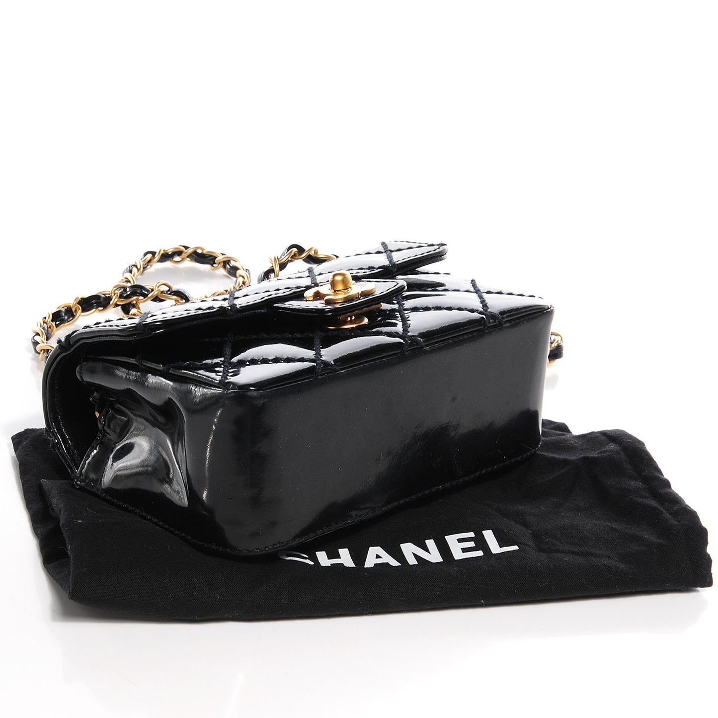 Patent Calfskin Quilted Mini Square Flap Black