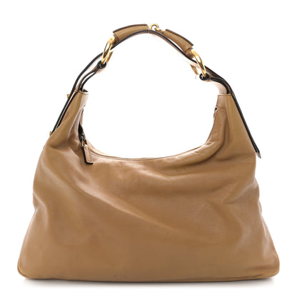 Gucci Calfskin Medium Horsebit Chain Hobo Tan 1 of 12