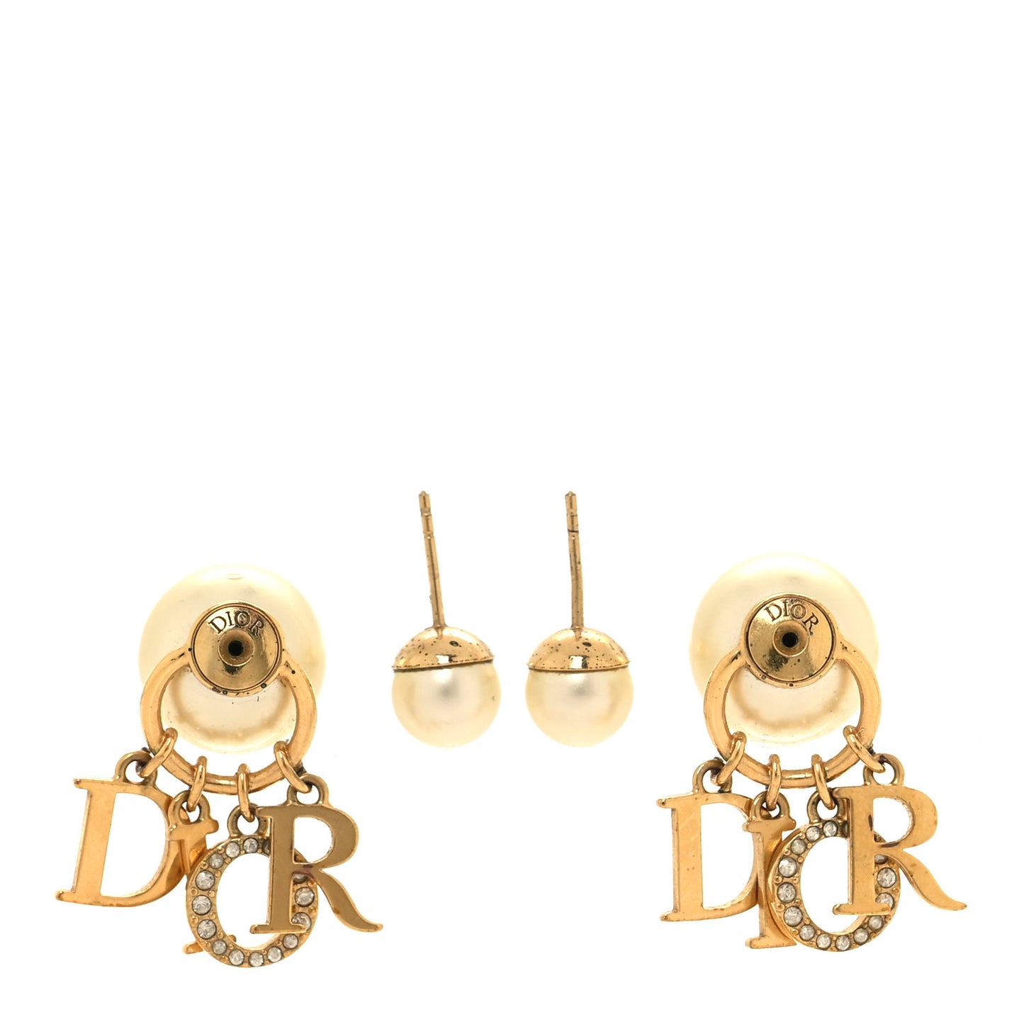 Pearl Crystal Tribal Logo Charms Earrings Gold