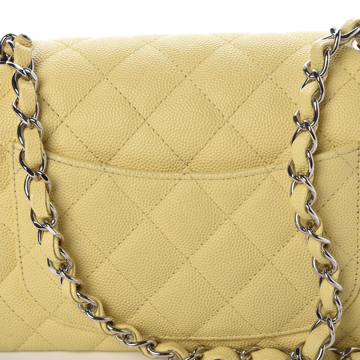 Caviar Quilted Mini Rectangular Flap Light Yellow