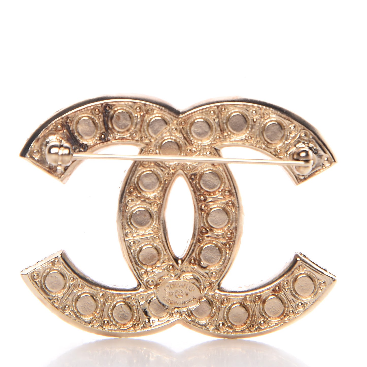 Pearl Crystal CC Brooch Gold
