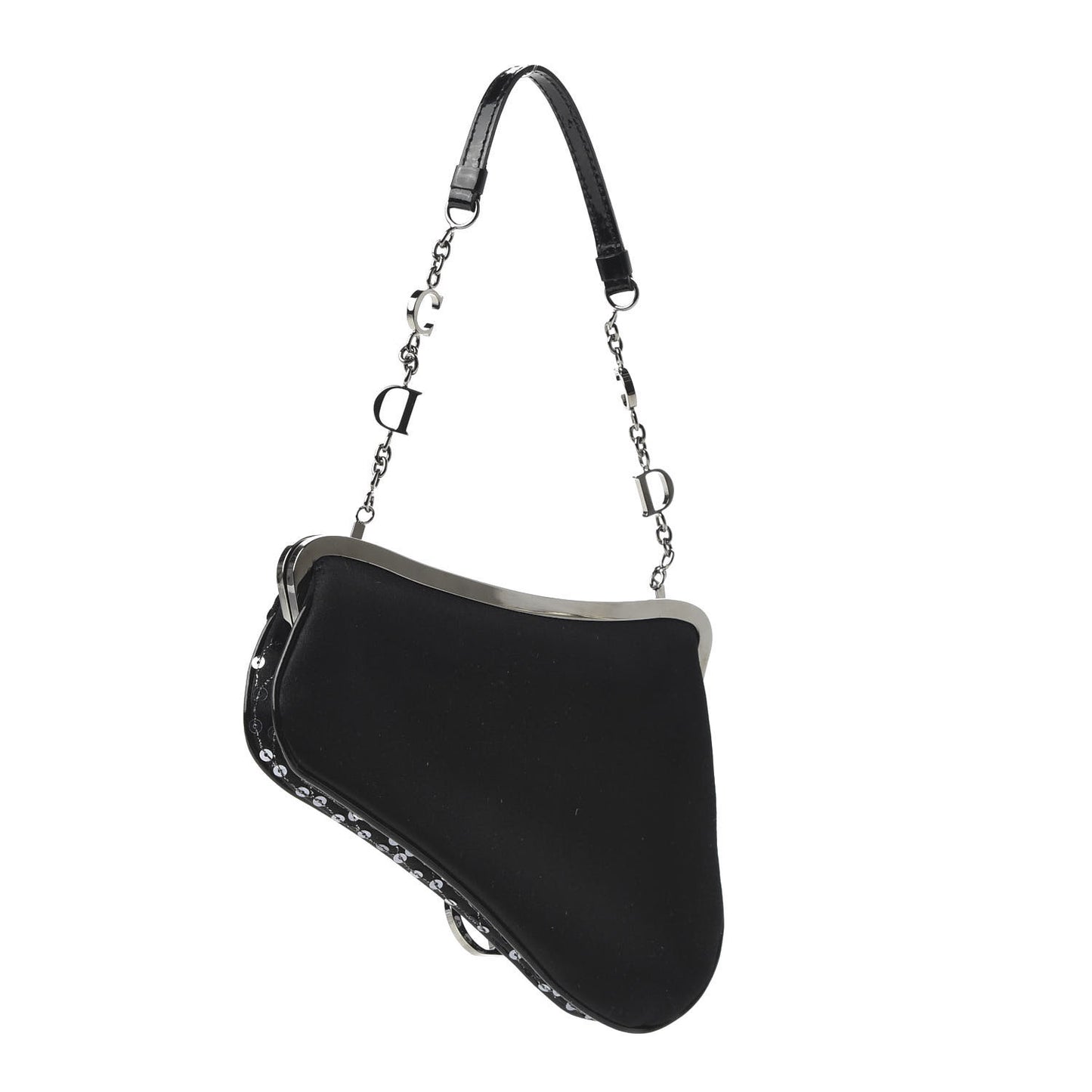 Satin Embroidered Mini Frame Saddle Black